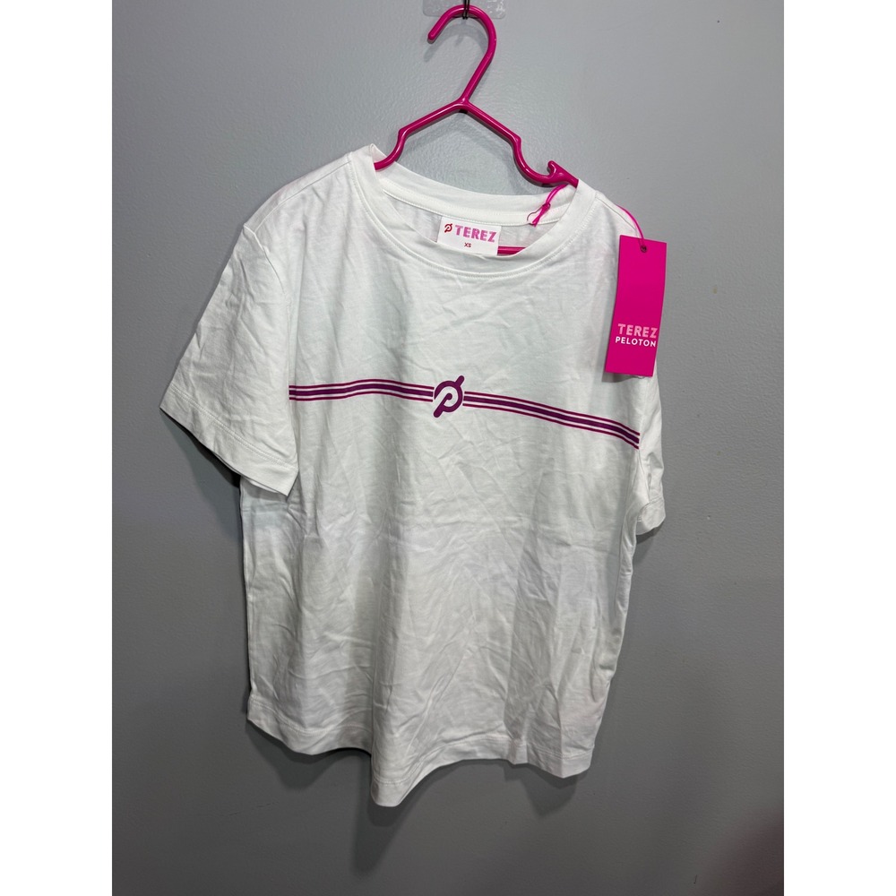 Terez x Peloton White Purple Logo Stripe Baby Tee XS New With Tags 3034-31097-XS